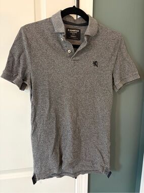 Express Gray Heather Polo with Embroidered Logo